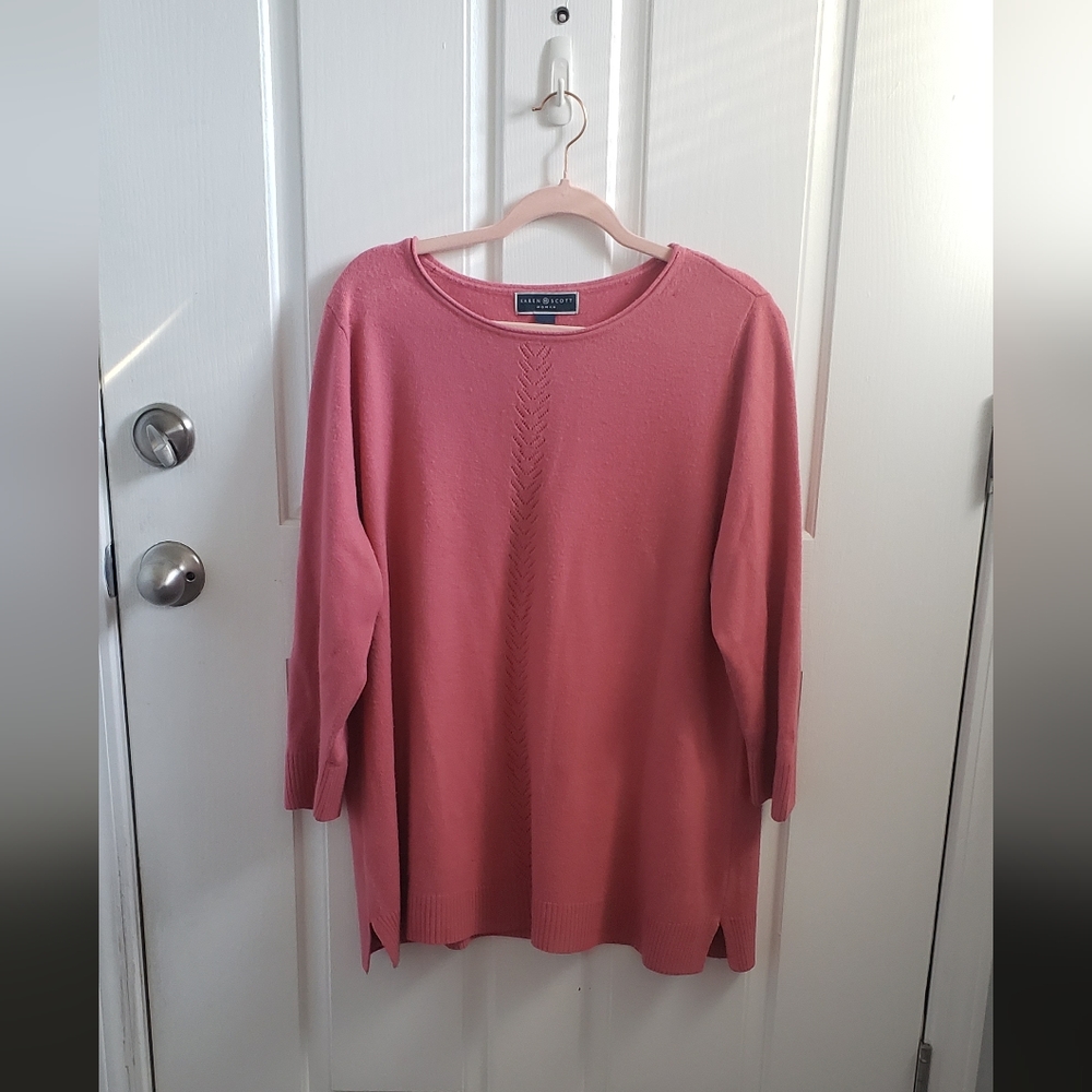 Karen Scott sweater size 1x 3/4 sleeve, crew neck, rose color